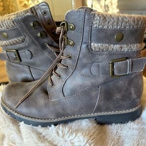 Gray Lace-Up Boots